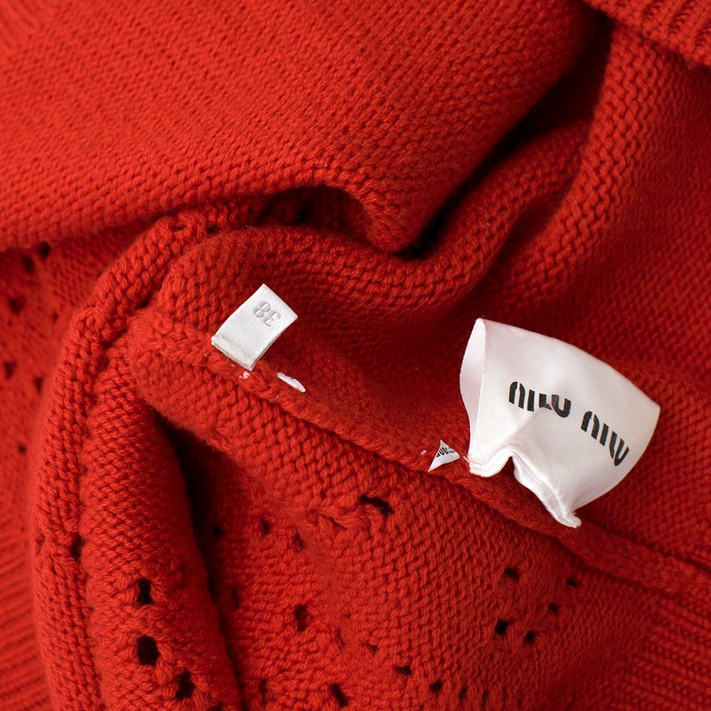 Miu Miu Pointelle-knit Cashmere Sweater - Red SIZE 38 IT For Sale 3