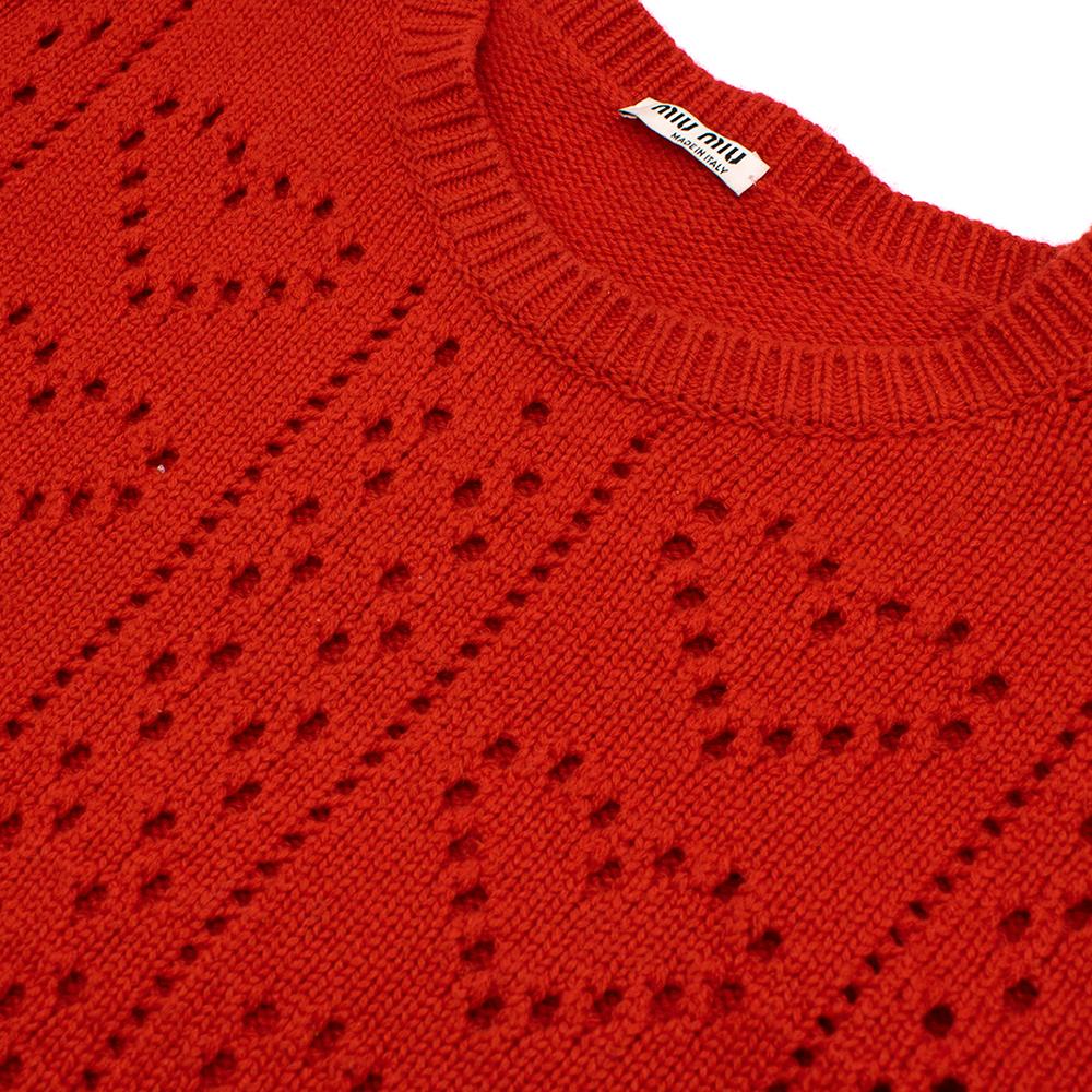 Miu Miu Pointelle-knit Cashmere Sweater - Red SIZE 38 IT In Excellent Condition For Sale In London, GB