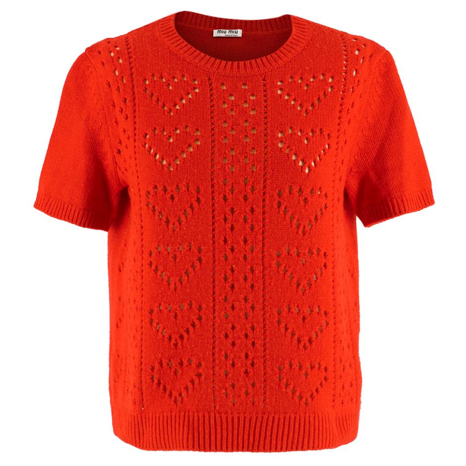 Miu Miu Pointelle-knit Cashmere Sweater - Red SIZE 38 IT For Sale