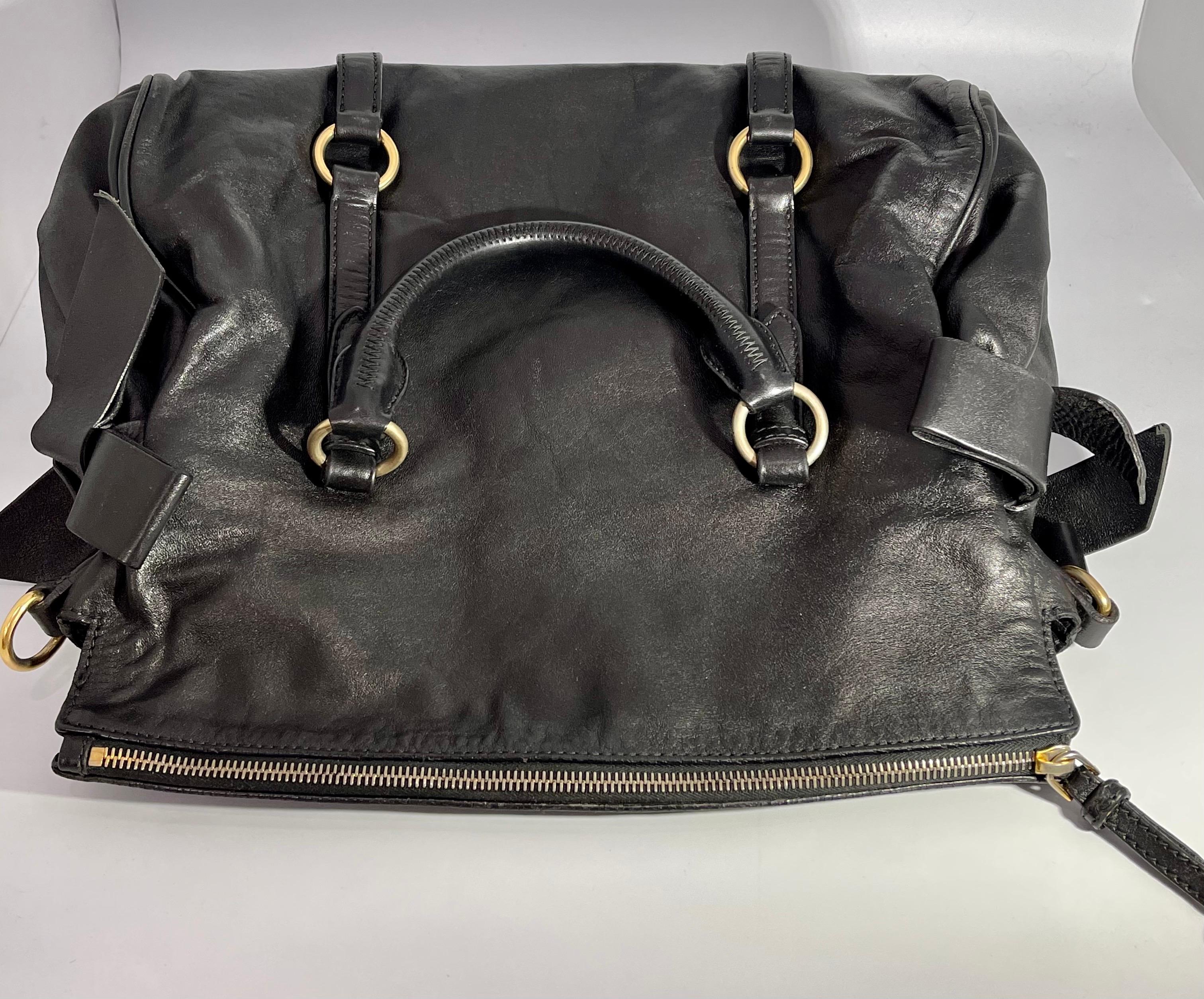 Miu Miu Prada Bow Vitello Lux Medium Calfskin Leather Satchel, Black, Bow bag 5