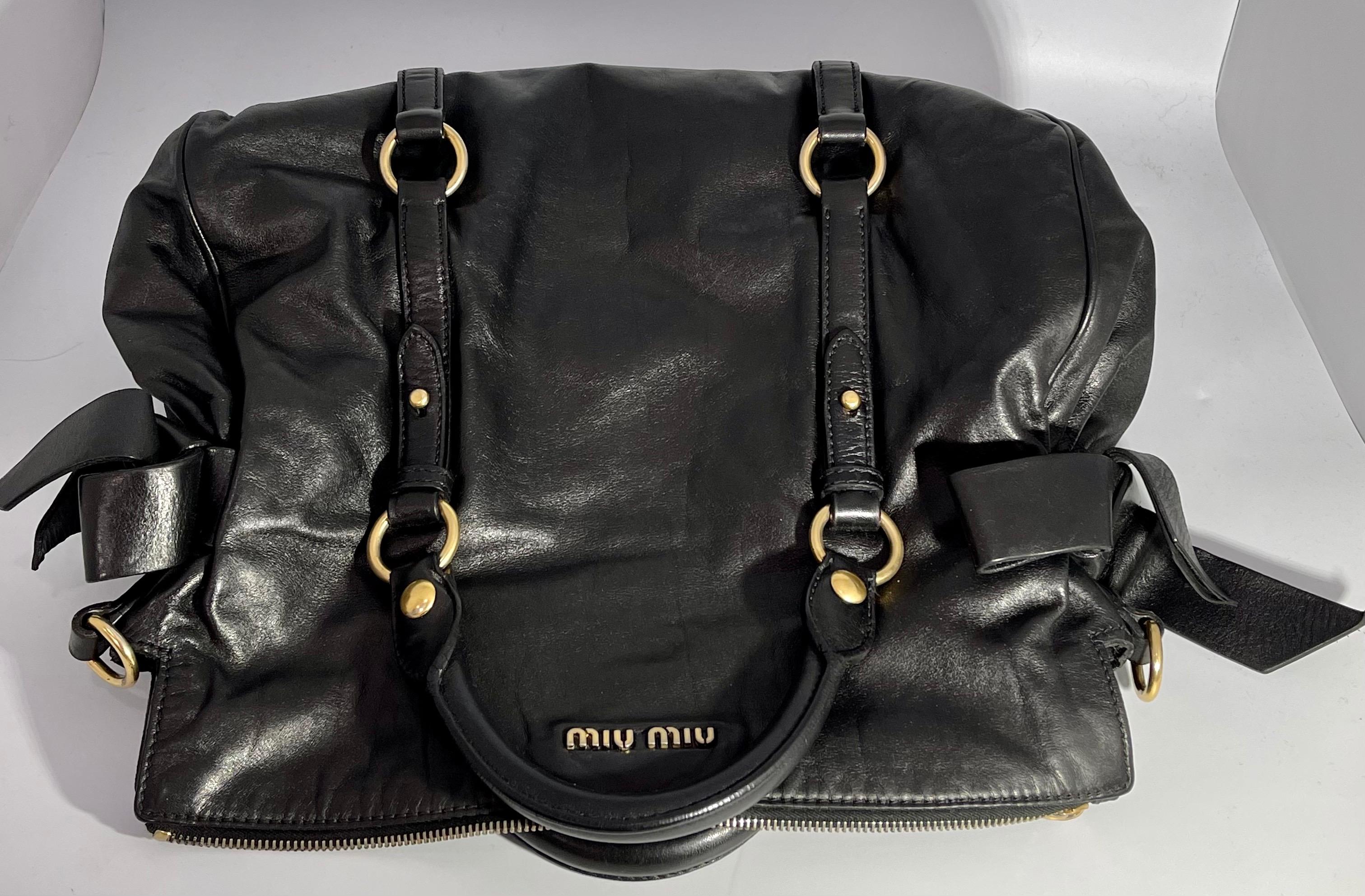 Miu Miu Prada Bow Vitello Lux Medium Calfskin Leather Satchel, Black, Bow bag 8