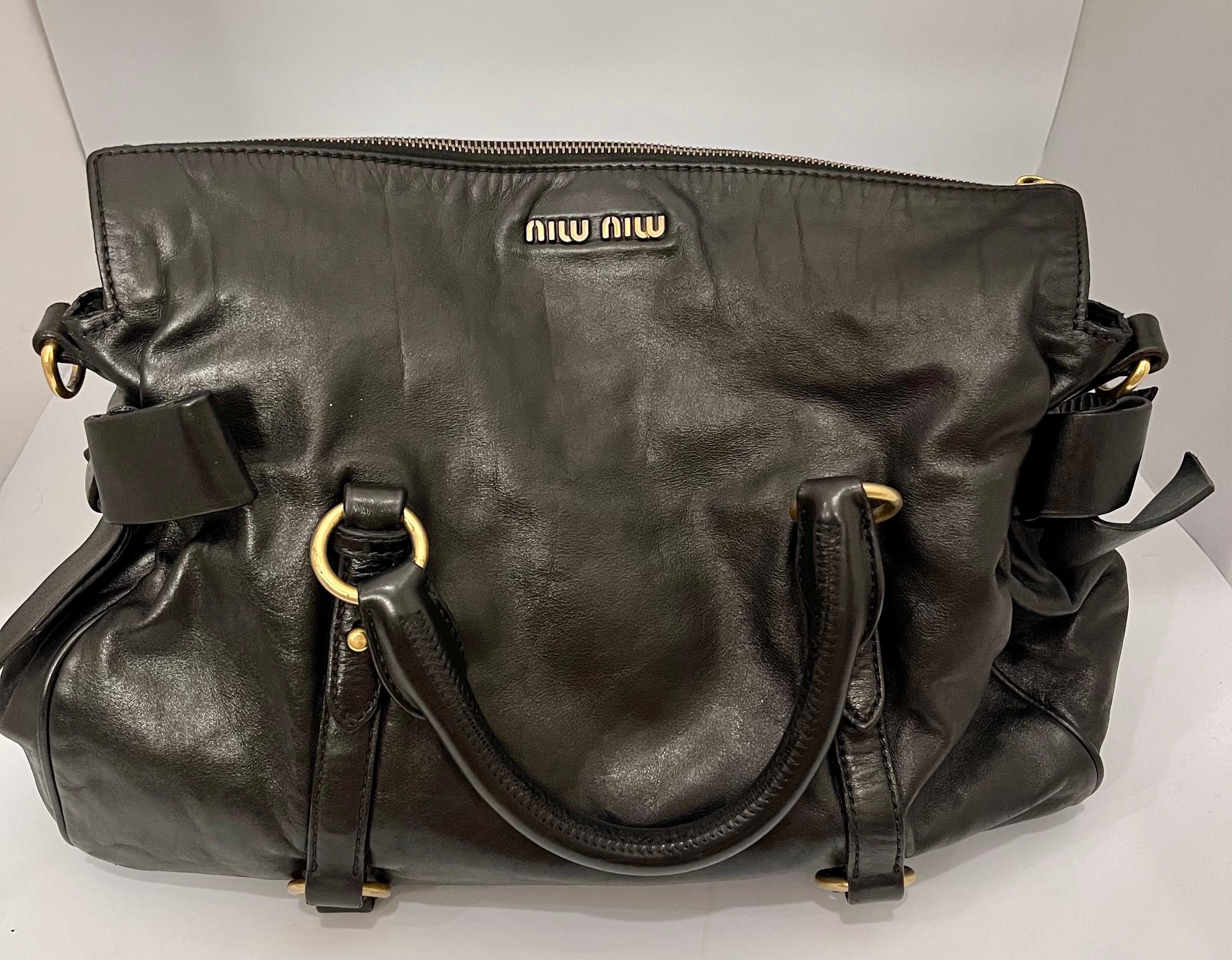 Miu Miu Prada Bow Vitello Lux Medium Calfskin Leather Satchel, Black, Bow bag 1