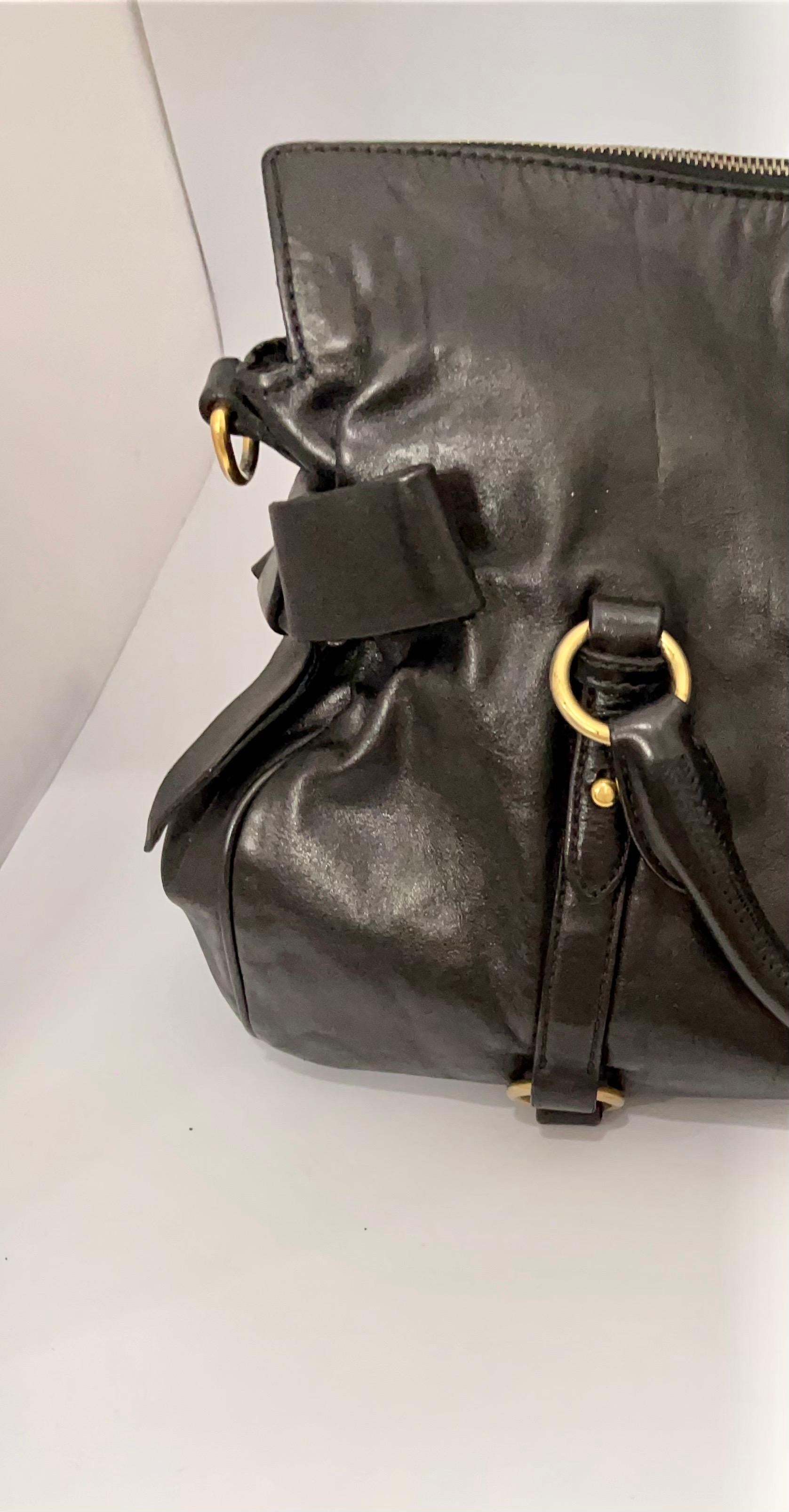 Miu Miu Prada Bow Vitello Lux Medium Calfskin Leather Satchel, Black, Bow bag 2