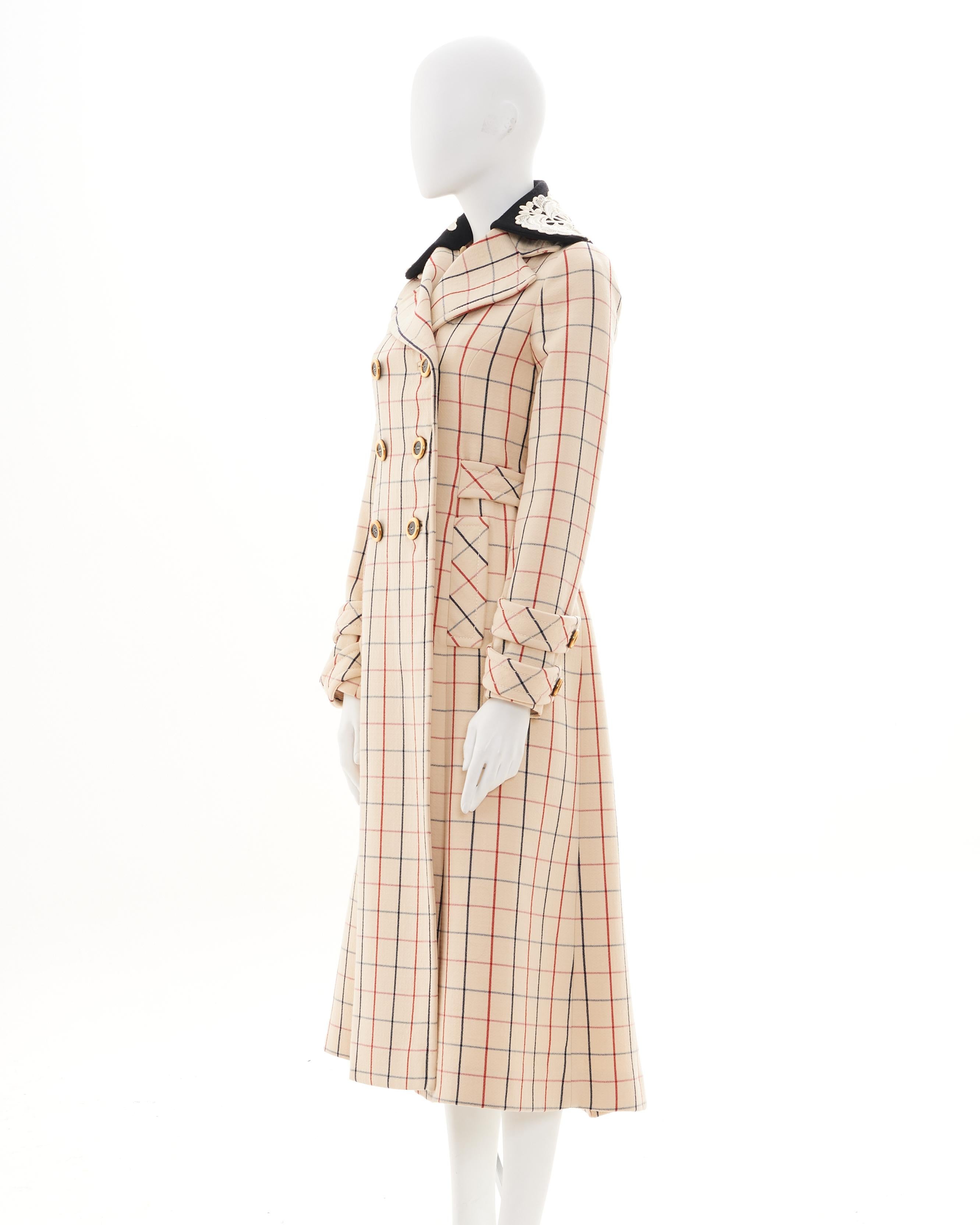 Miu Miu Pre-Fall 2016 Abrigo de doble botonadura a rayas negras y rojas Beige en venta
