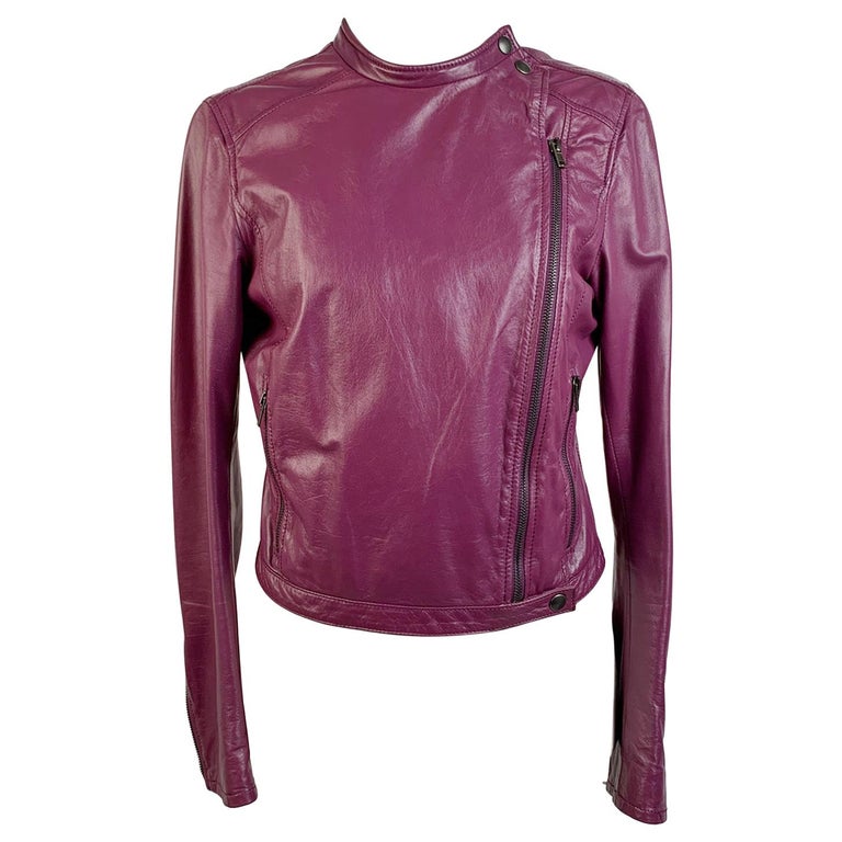 Miu Miu Purple Asymmetric Zip Biker Style Jacket Size 40 For Sale at 1stDibs