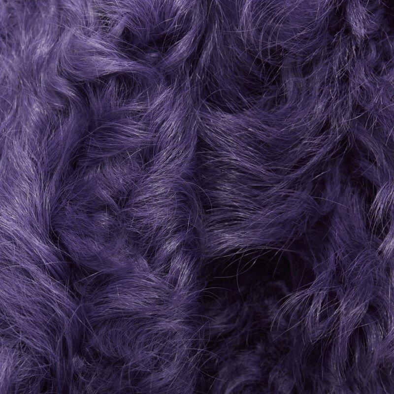 MIU MIU purple curly shearling fur contrast hem 3/4 sleeve coat IT36 XS 5