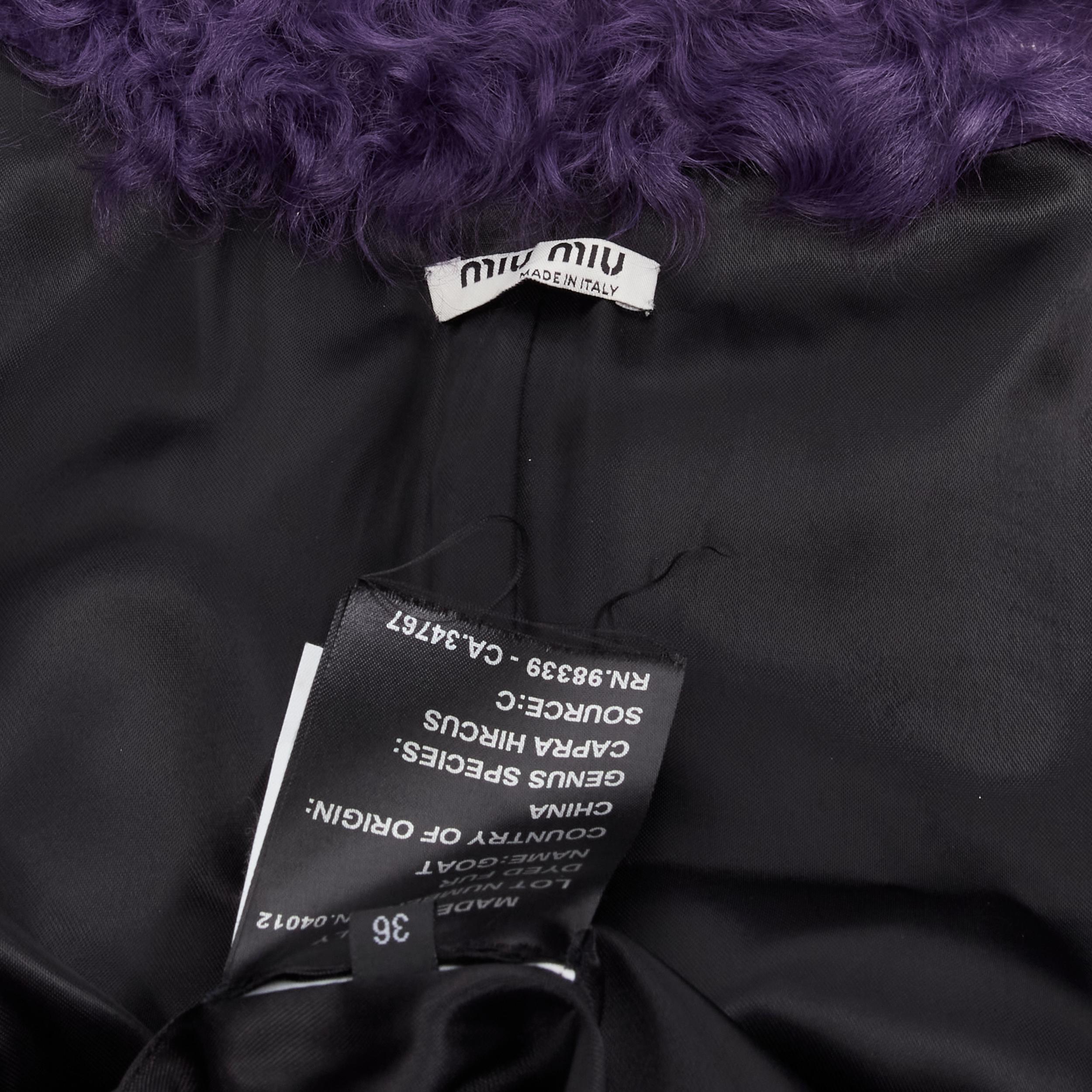 MIU MIU purple curly shearling fur contrast hem 3/4 sleeve coat IT36 XS For Sale 4