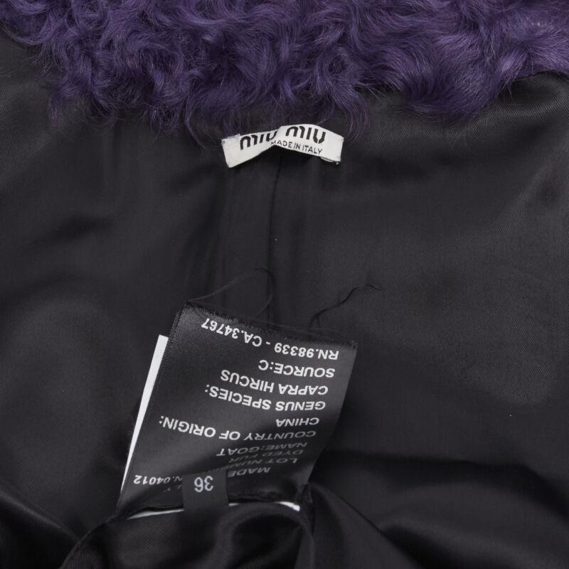 MIU MIU purple curly shearling fur contrast hem 3/4 sleeve coat IT36 XS 6