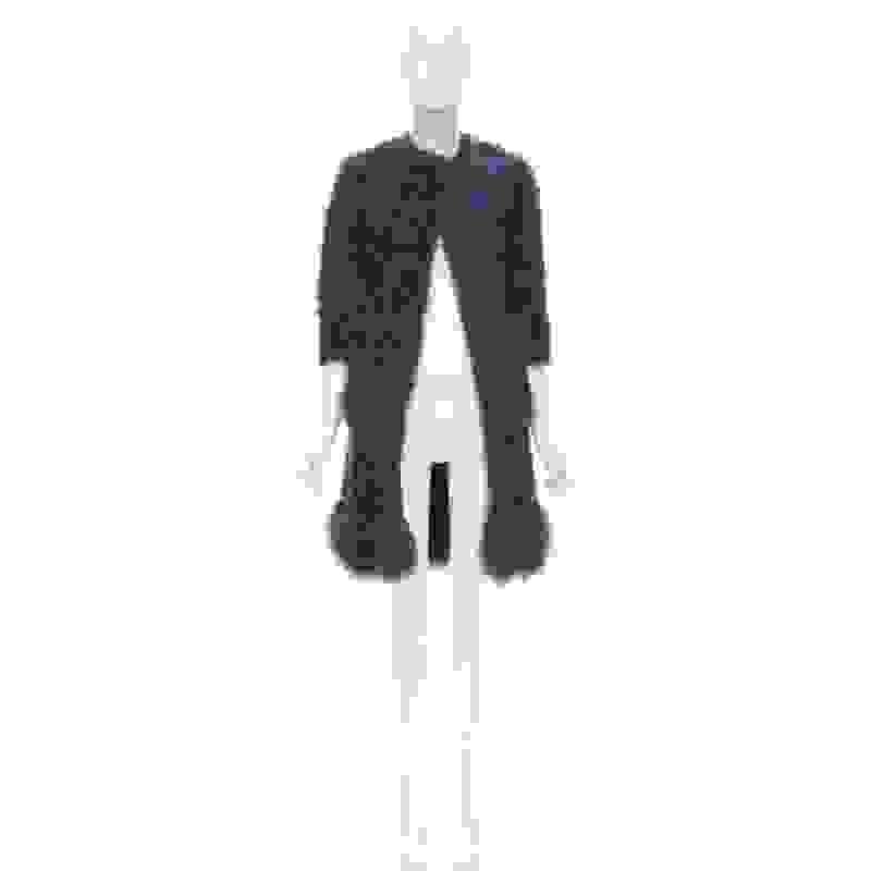 MIU MIU purple curly shearling fur contrast hem 3/4 sleeve coat IT36 XS 7
