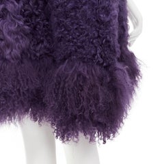 MIU MIU purple curly shearling fur contrast hem 3/4 sleeve coat IT36 XS