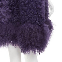 MIU MIU purple curly shearling fur contrast hem 3/4 sleeve coat IT36 XS