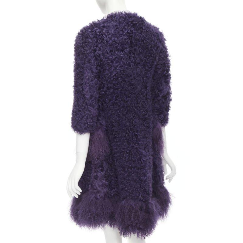 MIU MIU purple curly shearling fur contrast hem 3/4 sleeve coat IT36 XS 1