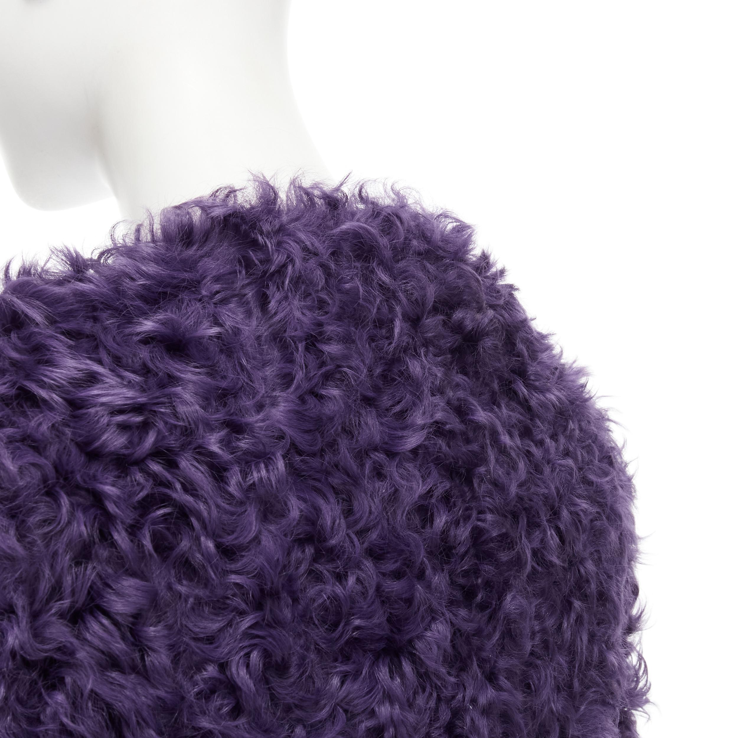 Women's MIU MIU purple curly shearling fur contrast hem 3/4 sleeve coat IT36 XS For Sale