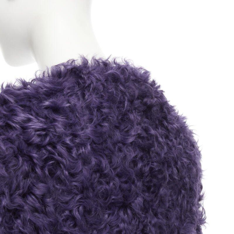 MIU MIU purple curly shearling fur contrast hem 3/4 sleeve coat IT36 XS 2