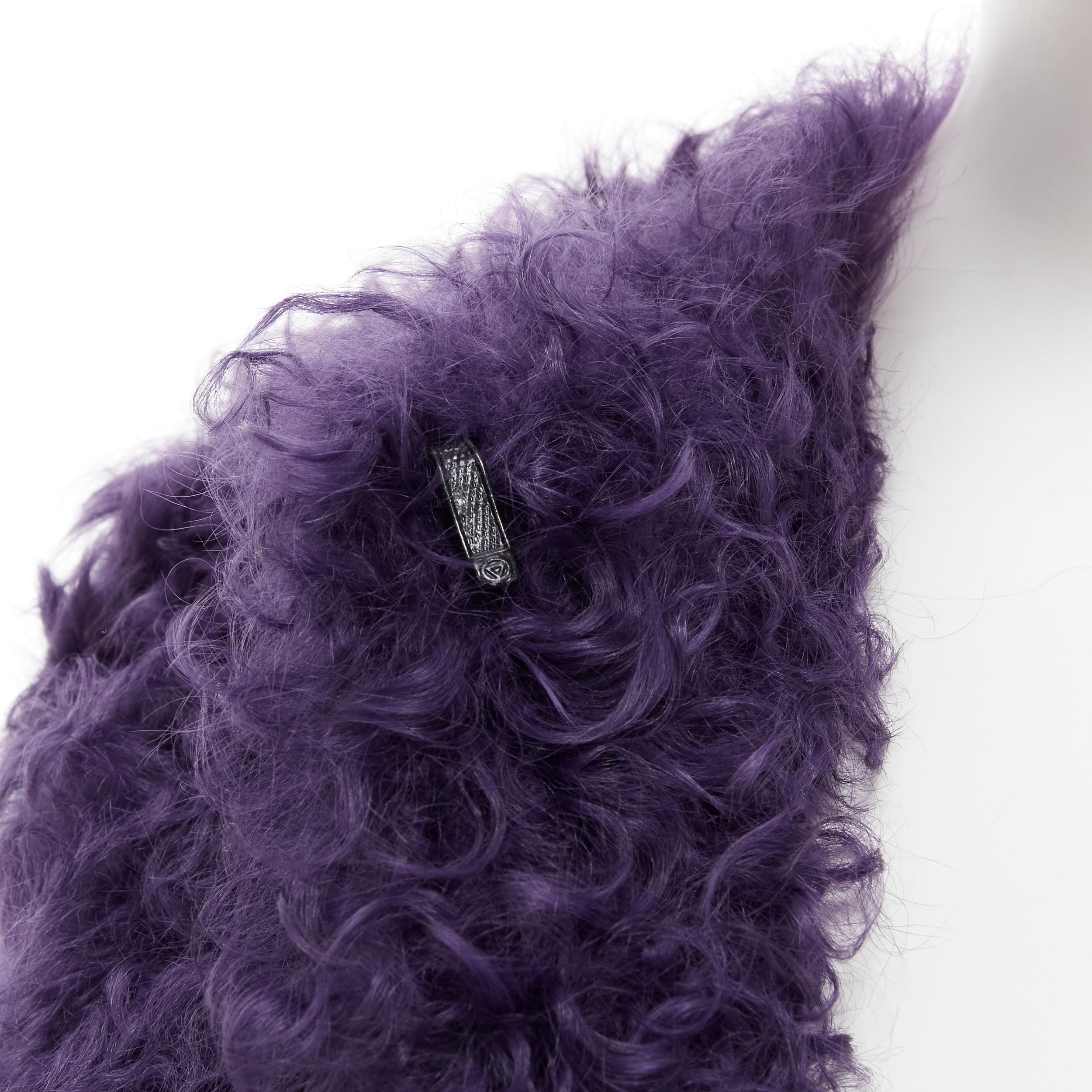 MIU MIU purple curly shearling fur contrast hem 3/4 sleeve coat IT36 XS For Sale 1