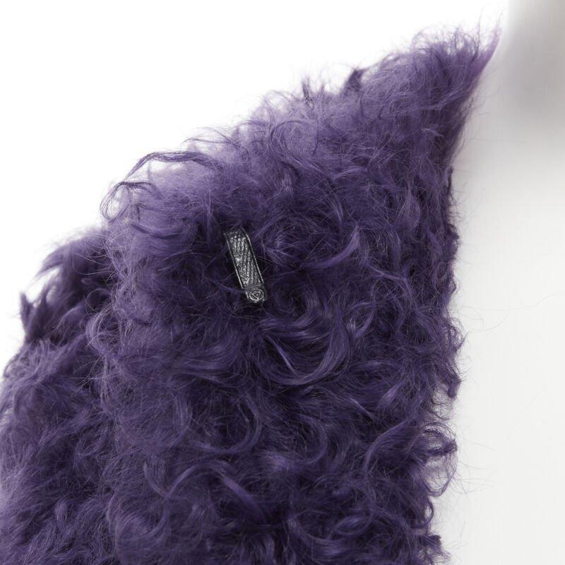 MIU MIU purple curly shearling fur contrast hem 3/4 sleeve coat IT36 XS 3