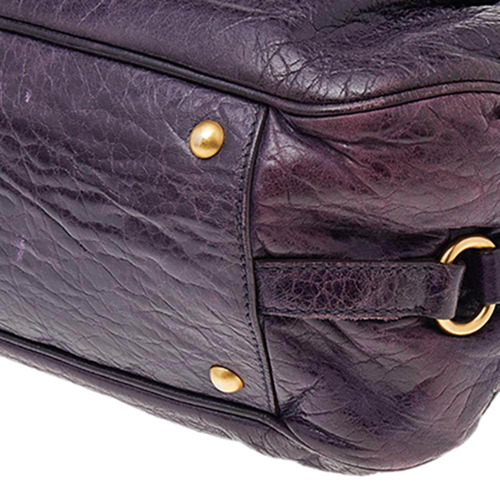 Women's Miu Miu Purple Distressed Leather Charm Satchel
