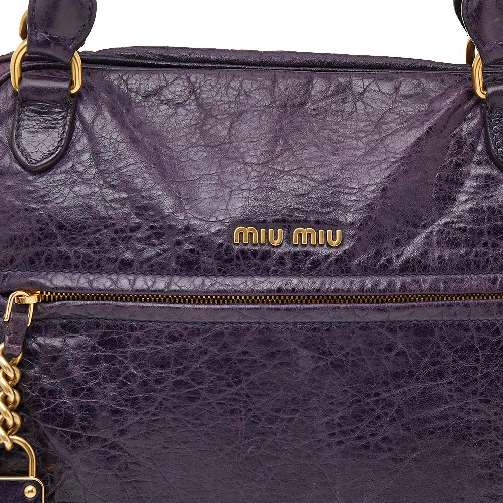 Miu Miu Purple Distressed Leather Charm Satchel 1