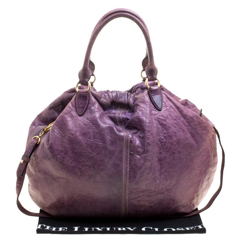 Miu Miu Purple Distressed Leather Hobo For Sale at 1stDibs