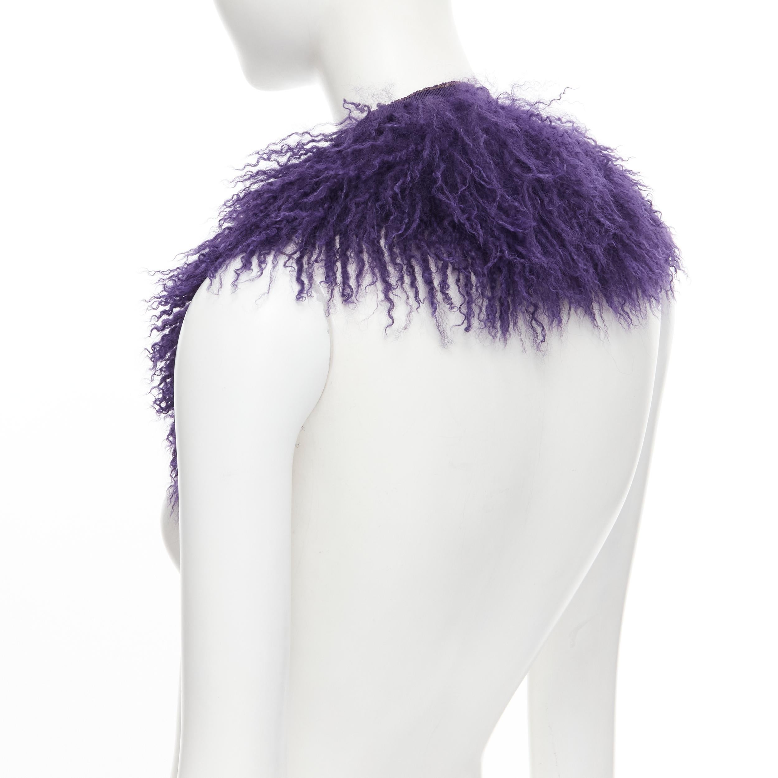 Gray MIU MIU purple dye shaggy curly sheep shearling fur tie neck collar