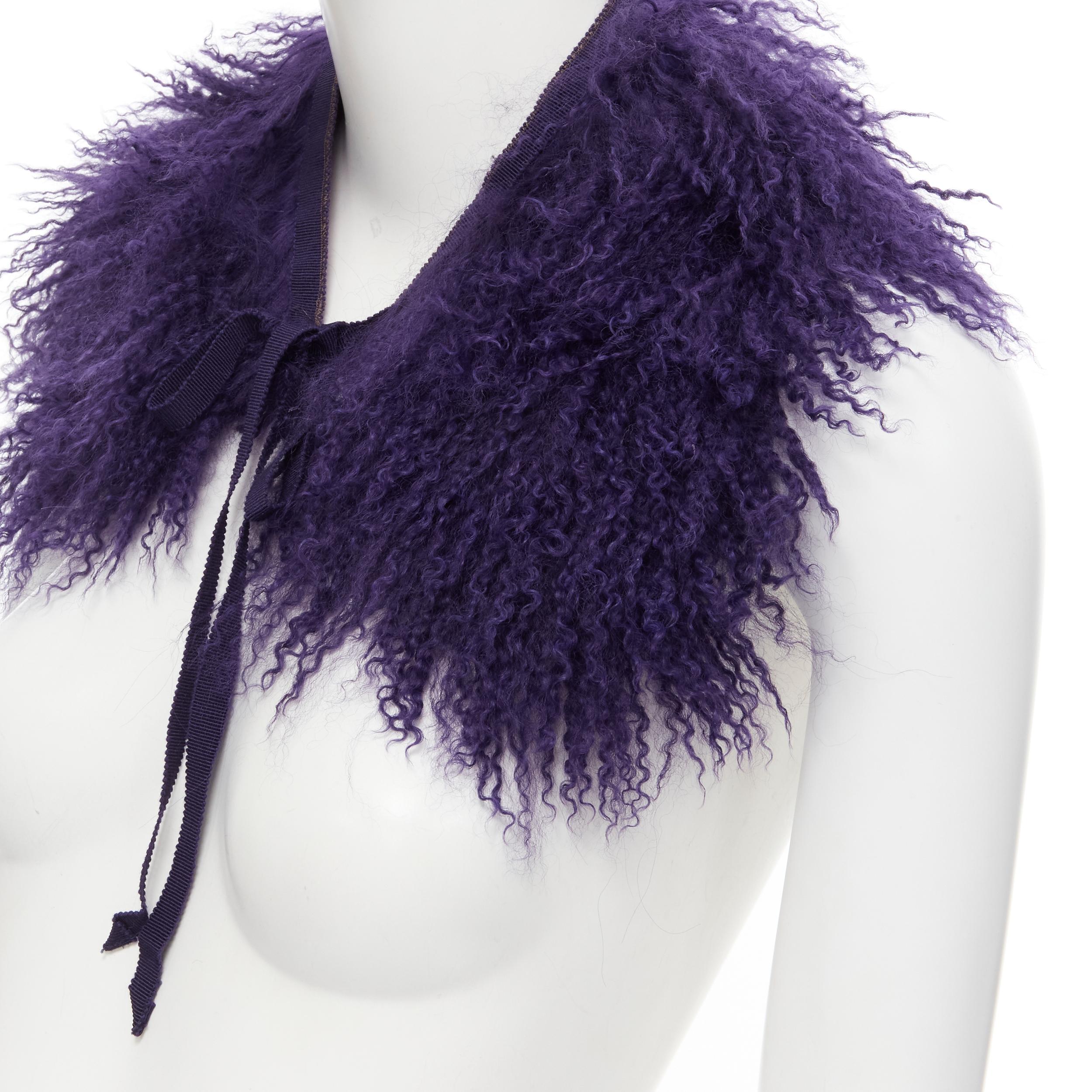 Women's MIU MIU purple dye shaggy curly sheep shearling fur tie neck collar