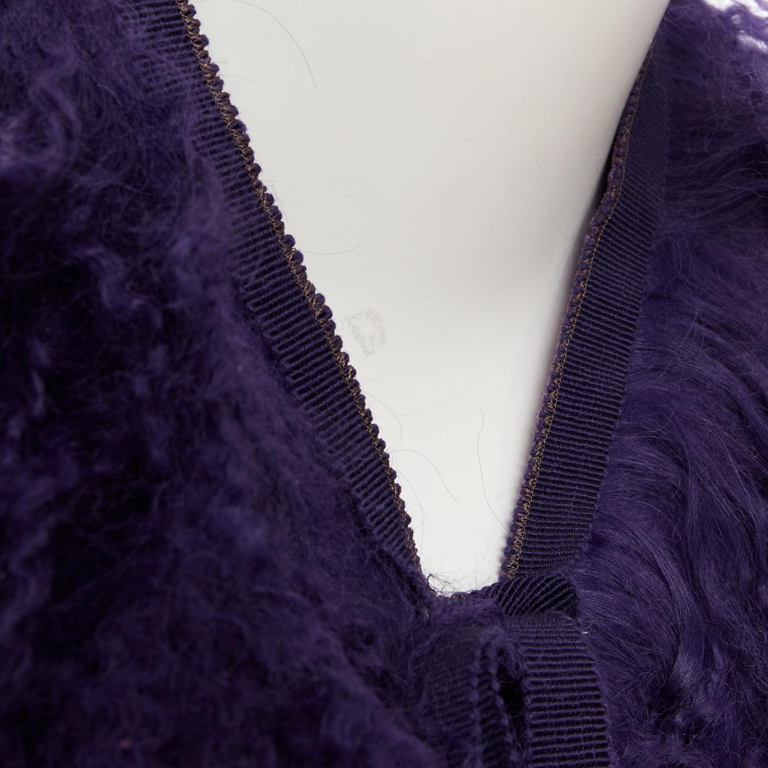Women's MIU MIU purple dye shaggy curly sheep shearling fur tie neck collar