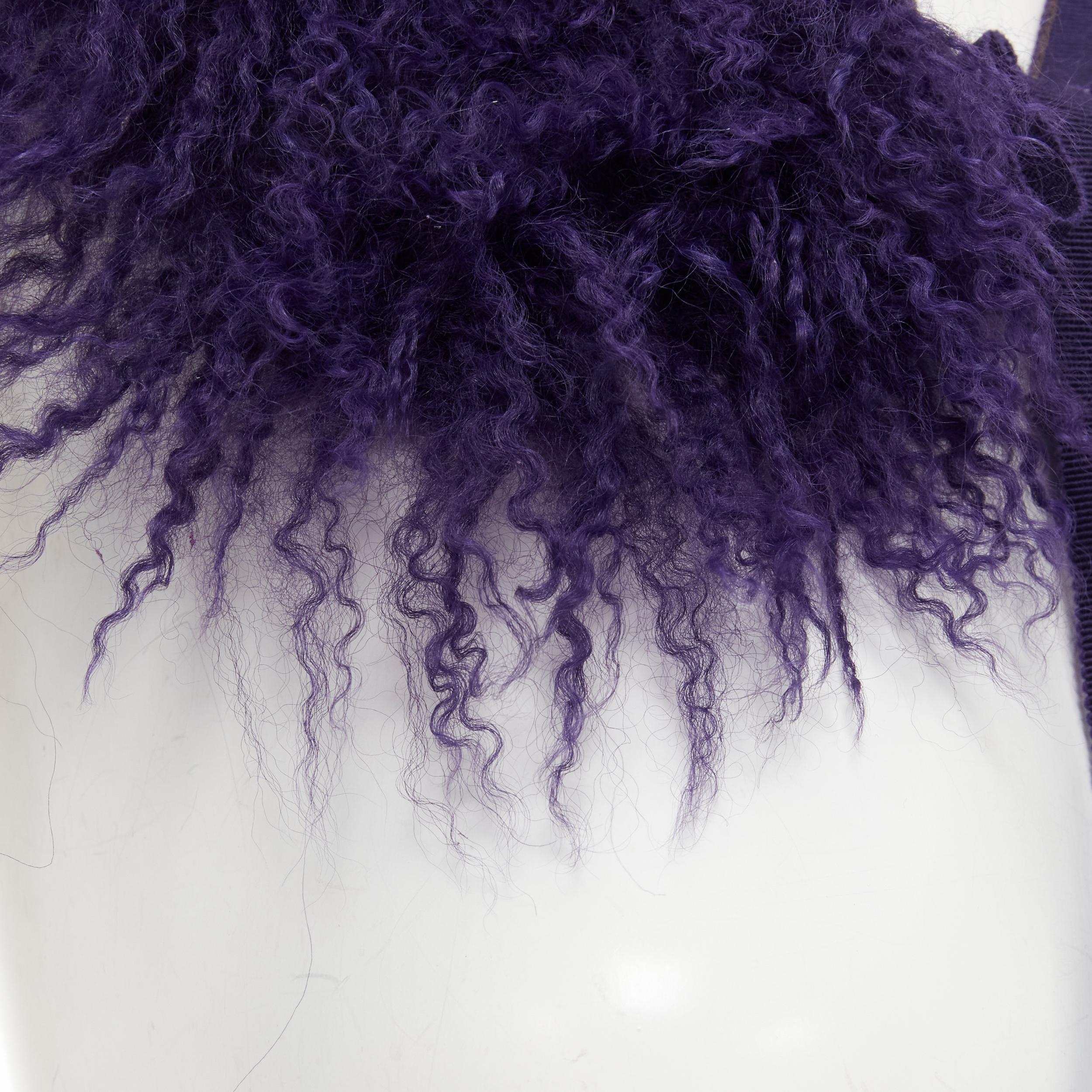 MIU MIU purple dye shaggy curly sheep shearling fur tie neck collar 1
