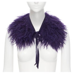 MIU MIU purple dye shaggy curly sheep shearling fur tie neck collar