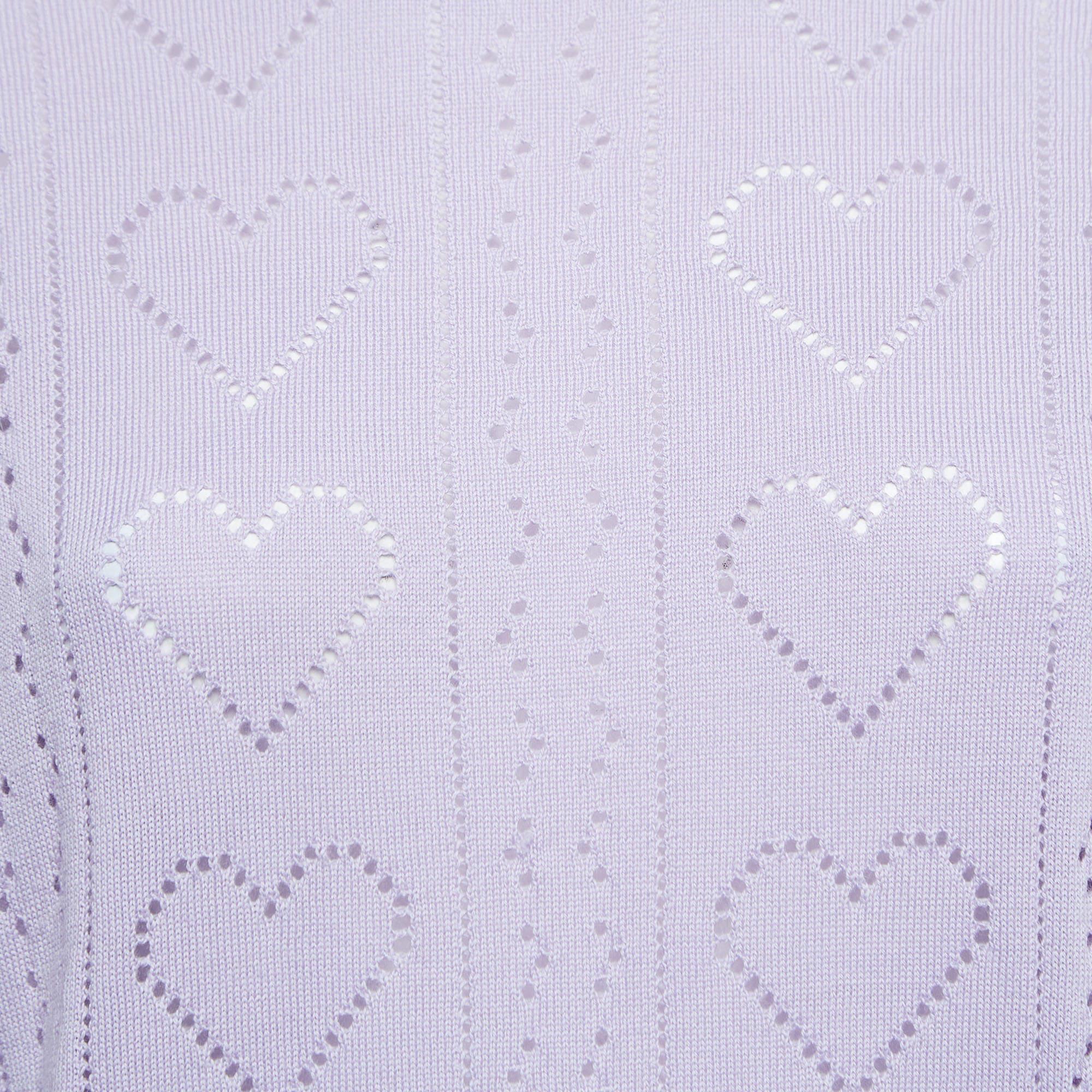 Miu Miu Purple Eyelet Knit Wool Short Sleeve Top L 1