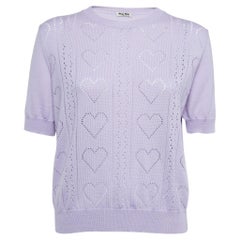Miu Miu Purple Eyelet Knit Wool Short Sleeve Top L