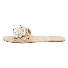 Miu Miu Purple/Gold Brocade Fabric Flat Slides Size 38