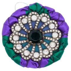 Miu Miu Purple & Green Satin Crystal Embellished Round Brooch