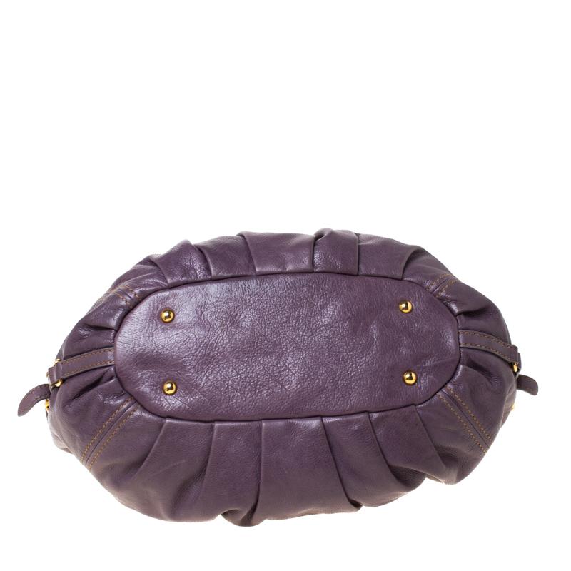 Women's Miu Miu Purple Leather Gathered Hobo