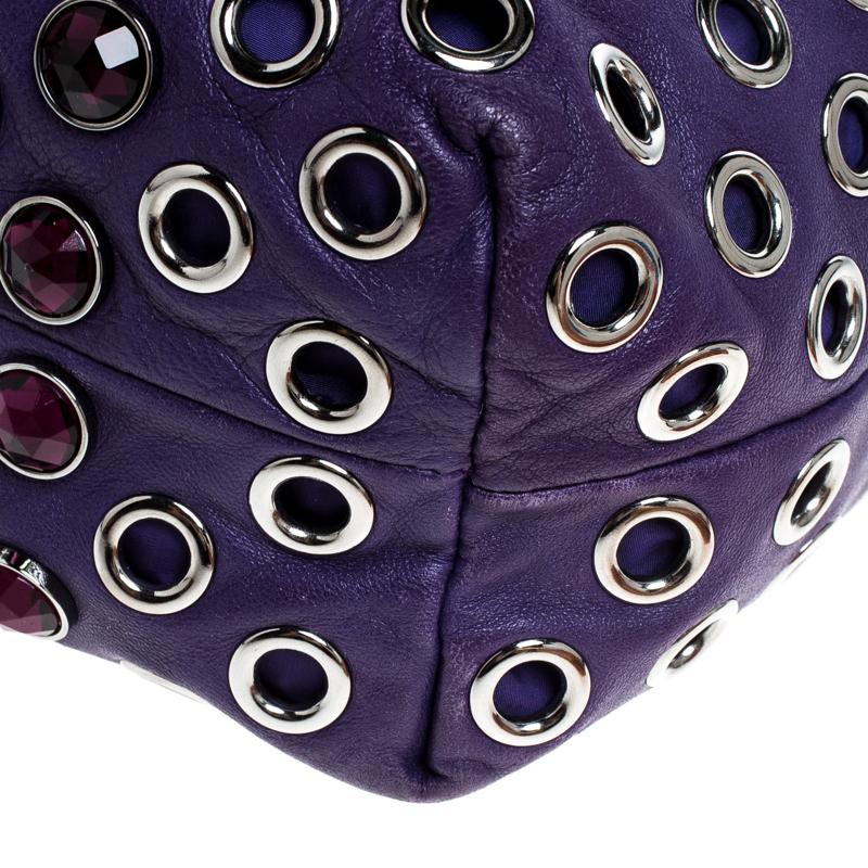 Miu Miu Purple Leather Grommet Embellished Drawstring Crossbody Bag 1