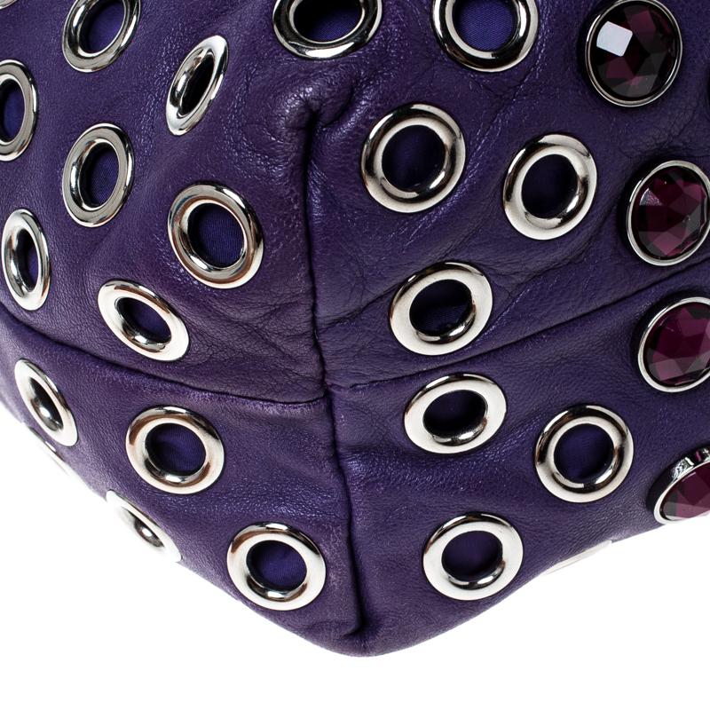 Miu Miu Purple Leather Grommet Embellished Drawstring Crossbody Bag 2