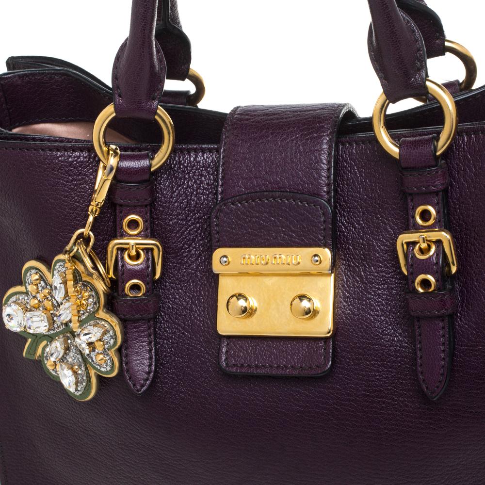 Miu Miu Purple Leather Large Madras Tote 4