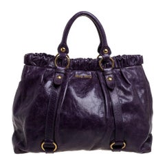 Miu Miu Purple Leather Large Ruched Tote