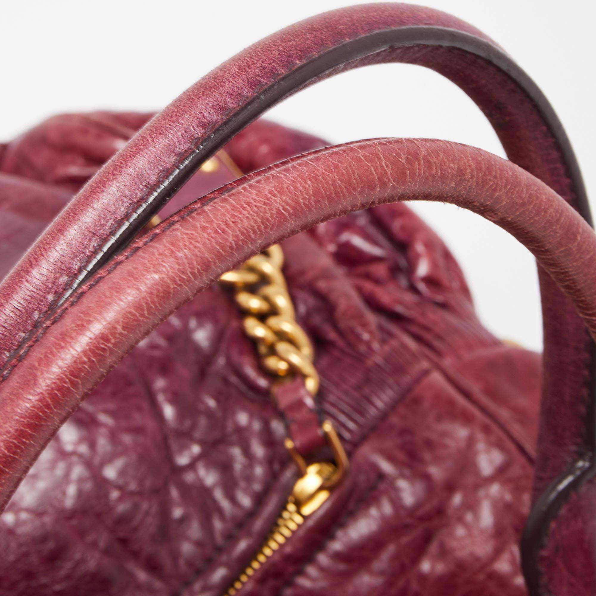 Miu Miu Purple Leather Lily Distressed Satchel 7