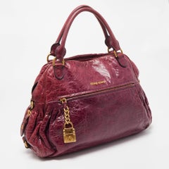 Miu Miu Purple Leather Lily Distressed Satchel