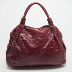 Miu Miu Purple Leather Lily Distressed Satchel