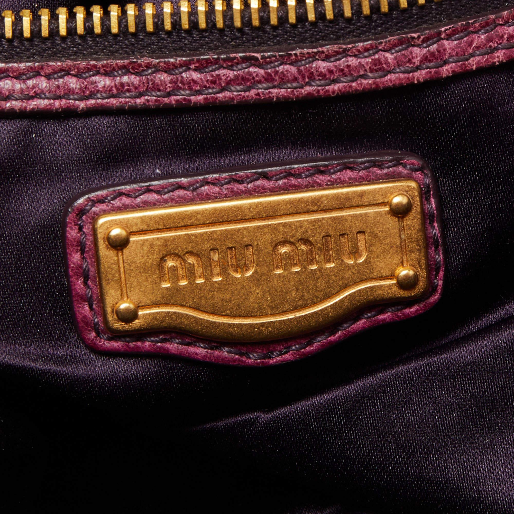 Miu Miu Purple Leather Lily Distressed Satchel 5