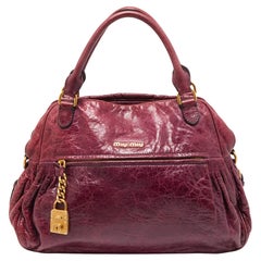 Used Miu Miu Purple Leather Lily Distressed Satchel