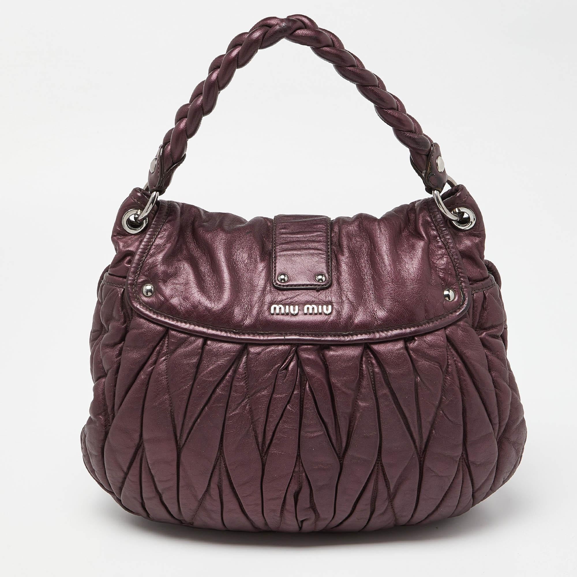 Women's Miu Miu Purple Matelassé Leather Coffer Hobo For Sale