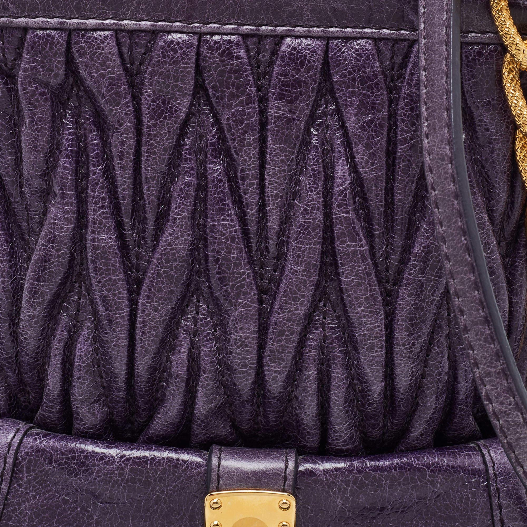 Miu Miu Purple Matelassé Leather Drawstring Crossbody Bag For Sale 5