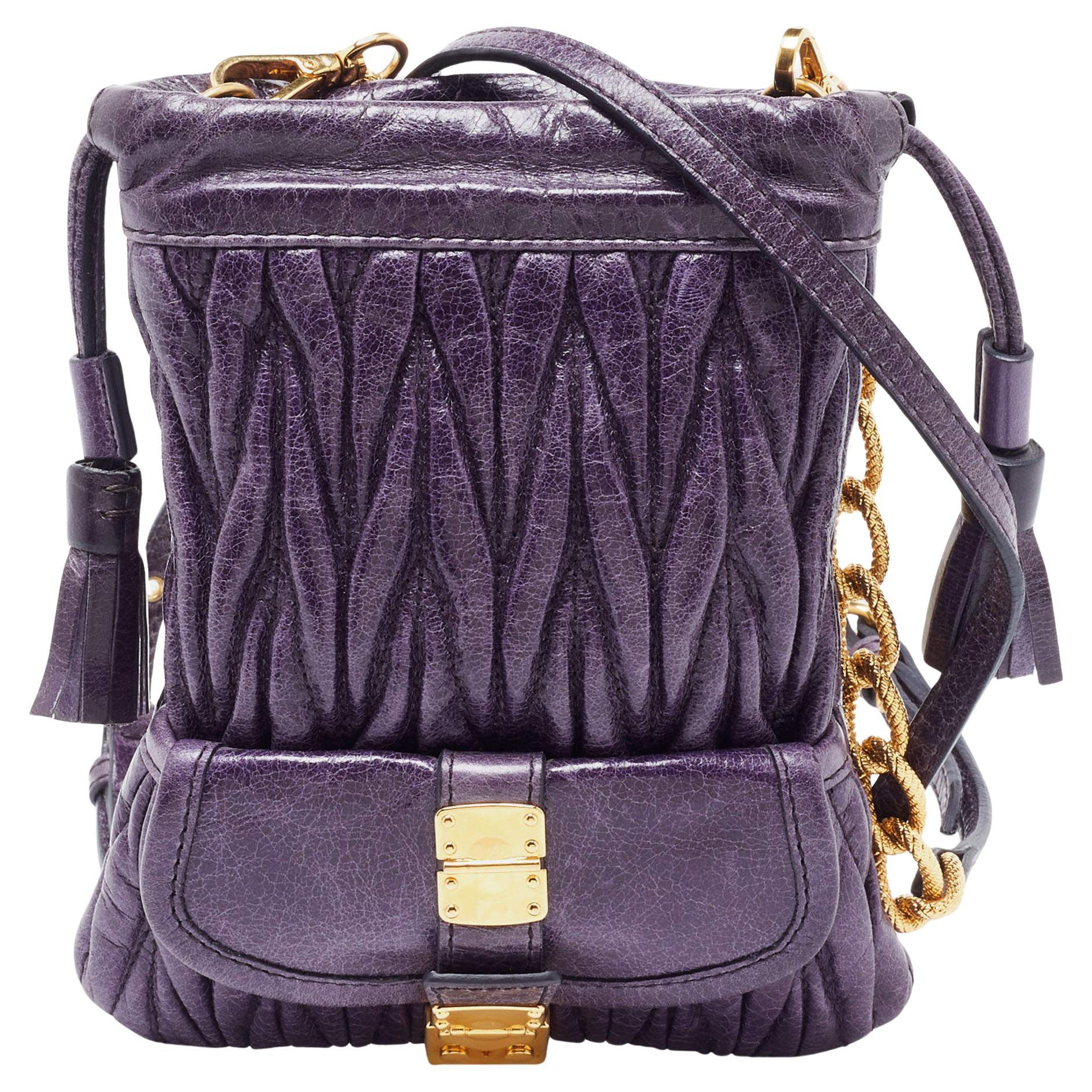 Miu Miu Purple Matelassé Leather Drawstring Crossbody Bag For Sale