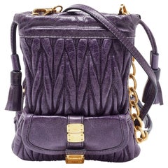 Used Miu Miu Purple Matelassé Leather Drawstring Crossbody Bag