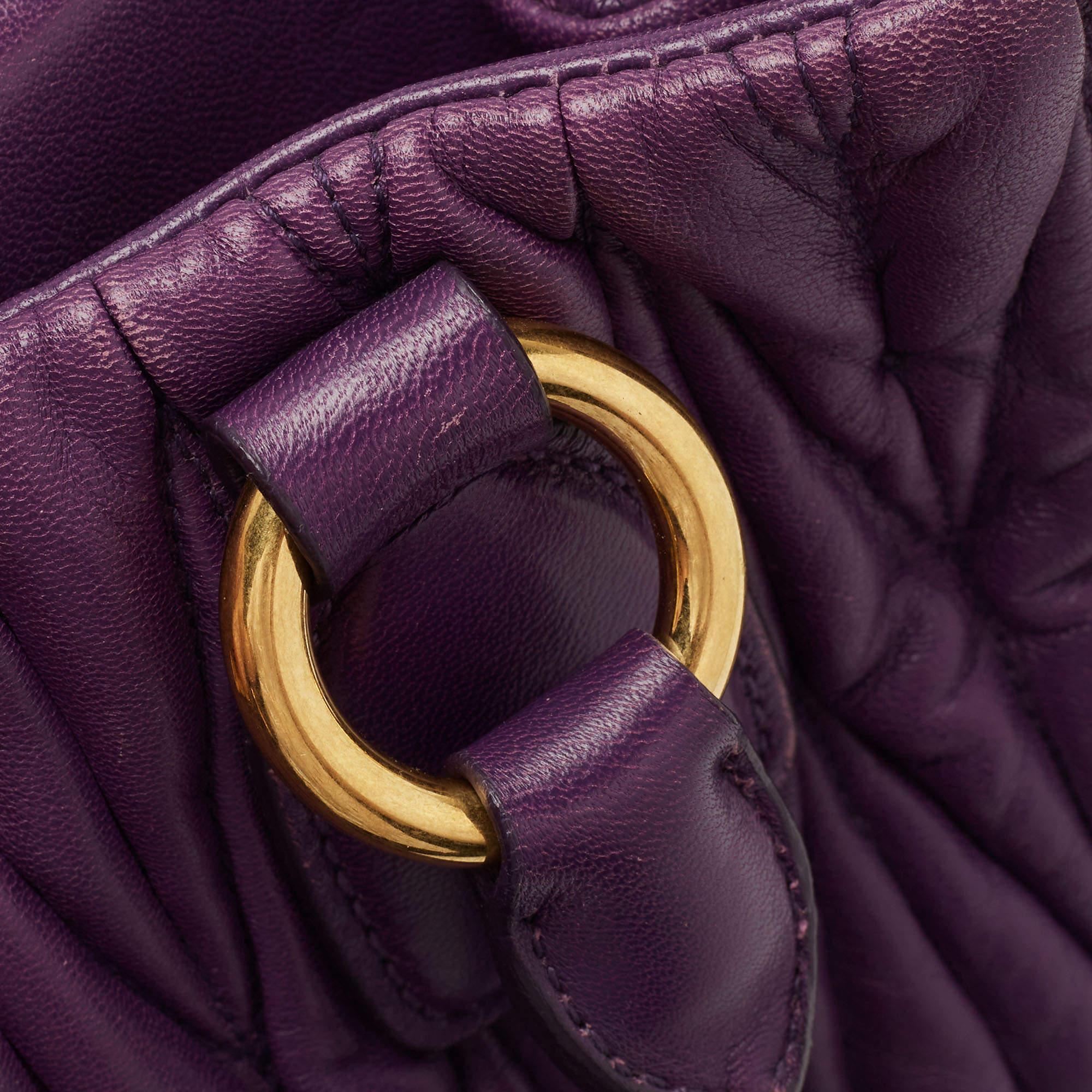 Miu Miu Purple Matelassé Leather Tote 7