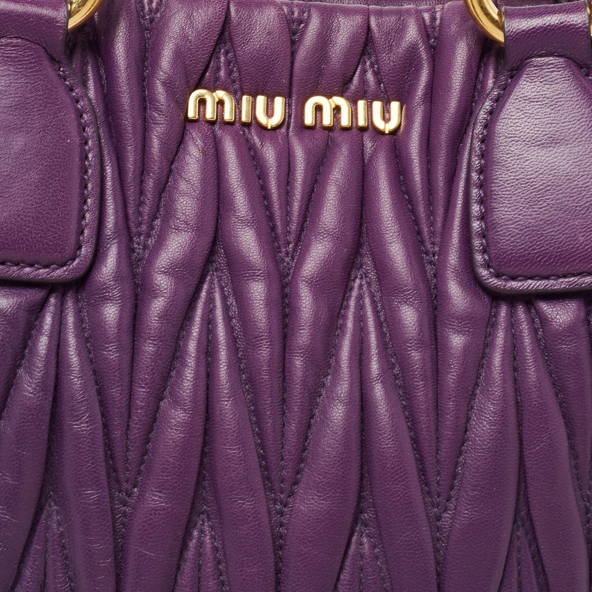 Miu Miu Purple Matelassé Leather Tote 10