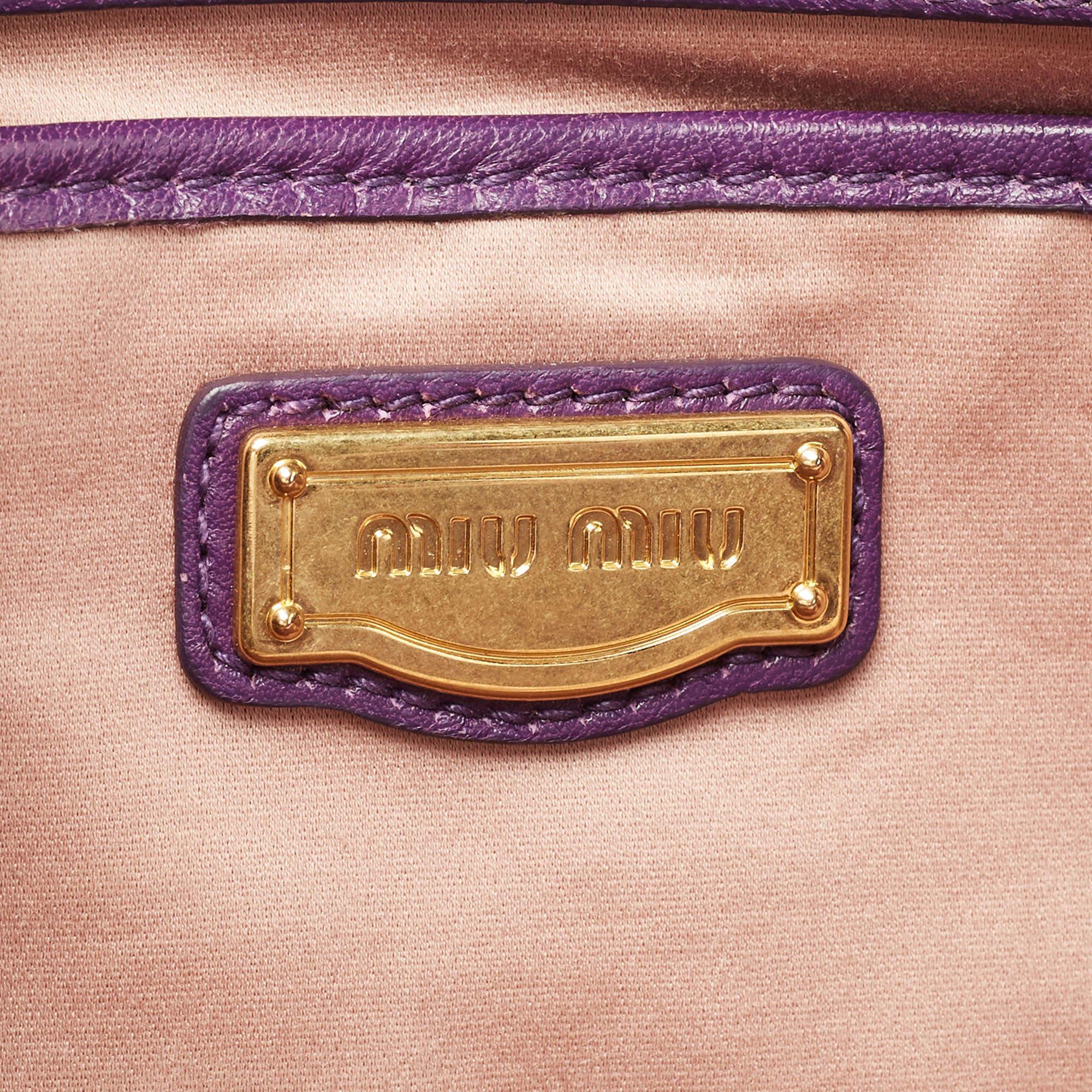 Miu Miu Purple Matelassé Leather Tote 11
