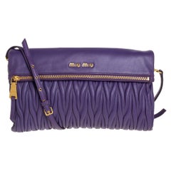 Miu Miu Purple Matelasse Leather Zipper Flap Crossbody Bag